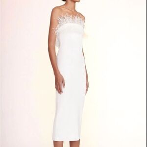 STAUD Strapless White Dress with Feather Detail NWT
